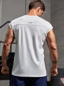 Manfinity Athleisure Men Letter Graphic Sports Tee Workout Tops - White - View 2