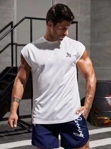 Manfinity Athleisure Men Letter Graphic Sports Tee Workout Tops - White - View 4