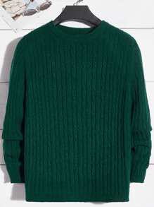 Manfinity RebelGame Men Solid Cable Knit Jumper - Dark Green - View 1