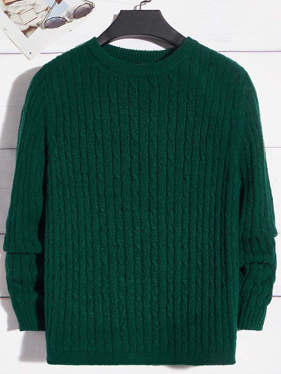 Manfinity RebelGame Men Solid Cable Knit Jumper - Dark Green - View 1