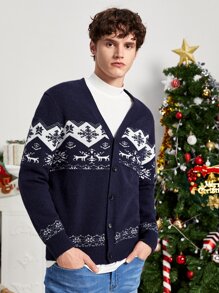 Manfinity Men Christmas Pattern Cardigan - Navy Blue - View 3