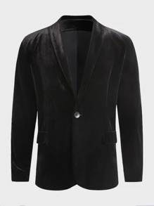 Manfinity Men Shawl Collar Velvet Blazer - Black - View 4