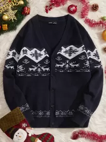 Manfinity Men Christmas Pattern Cardigan - Navy Blue - View 1