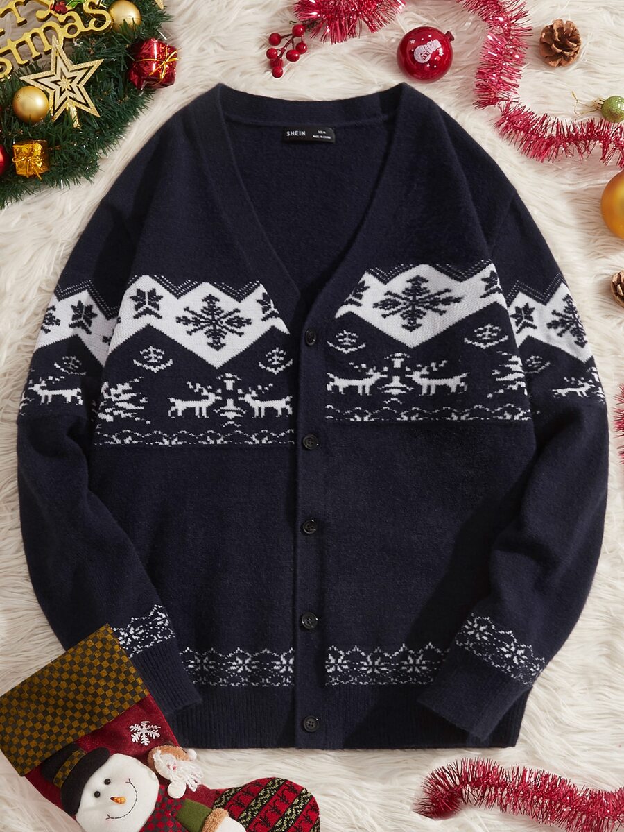 Manfinity Men Christmas Pattern Cardigan - Navy Blue - View 1