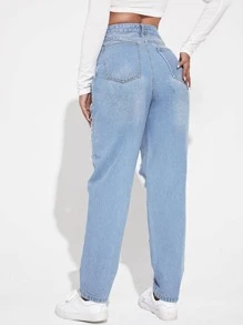 Ripped Detail Boyfriend Jeans - Light Wash - View 2