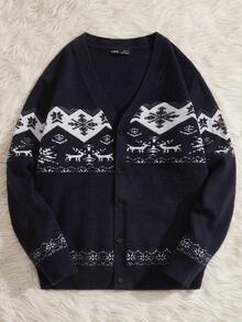 Manfinity Men Christmas Pattern Cardigan - Navy Blue - View 4