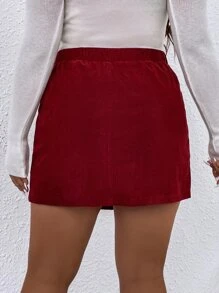 SHEIN Unity Plus High Waist Button Front Asymmetrical Skirt - Burgundy - View 2