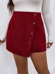 SHEIN Unity Plus High Waist Button Front Asymmetrical Skirt - Burgundy - View 5