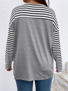 SHEIN LUNE 大碼豹紋和條紋印花落肩T恤 - 彩色 - 查看 3