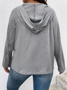 SHEIN LUNE Plus Size Grommet Lace Up Raglan Sleeve Sweatshirt - Grey - View 2