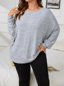 SHEIN LUNE Plus Solid Batwing Sleeve Tee - Light Grey - View 1