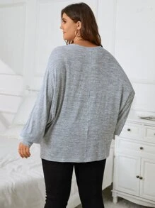SHEIN LUNE Plus Solid Batwing Sleeve Tee - Light Grey - View 2