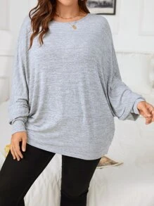 SHEIN LUNE Plus Solid Batwing Sleeve Tee - Light Grey - View 5