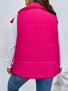 Plus Zip Up Puffer Vest Coat - Hot Pink - View 2