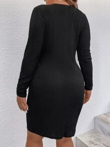 SHEIN Clasi Plus O-ring Detail Wrap Dress - Black - View 2