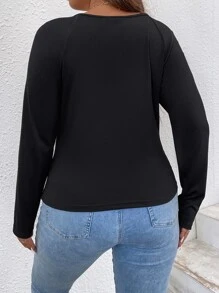 Celure Plus Cut Out Raglan Sleeve Tee - Black - View 2