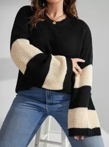 Vionelle Plus Two Tone Drop Shoulder Jumper - Black - View 1