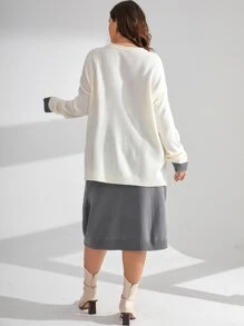 Calvaya Plus Pocket Patched Drop Shoulder Jumper & Drawstring Waist Knit Skirt - Multicolor - View 2