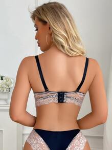Sujetador con encaje en contraste con aro - Blanco y Negro - Ver 2
