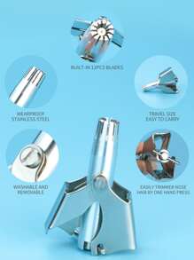 1pc Stainless Steel Nose Hair Trimmer - Silver - View 4