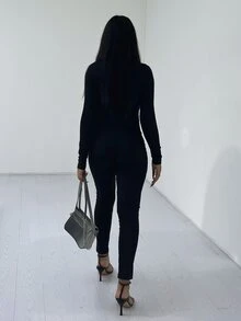 O-Ring Detail Cutout Jumpsuit - Black - View 2