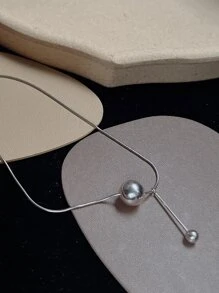 珠子裝飾Y字項鍊 - 銀色 - 查看 2