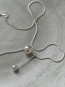 珠子裝飾Y字項鍊 - 銀色 - 查看 3