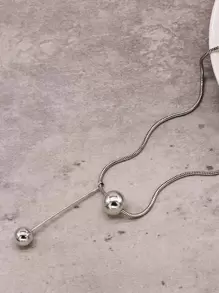 珠子裝飾Y字項鍊 - 銀色 - 查看 4