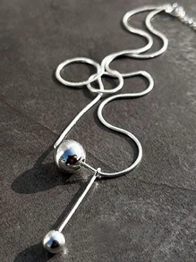 珠子裝飾Y字項鍊 - 銀色 - 查看 5