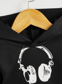 SHEIN 男婴耳机印花卫衣 - 黑色 - 查看 3