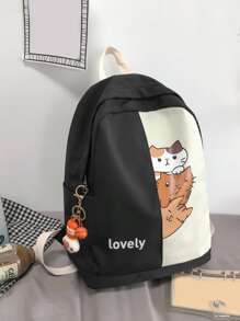 Cartoon Cat Graphic Backpack - Black - View 1