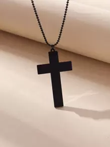 Cross Pendant Necklace - Black - View 1