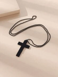 Cross Pendant Necklace - Black - View 2