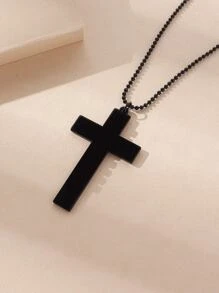 Cross Pendant Necklace - Black - View 4