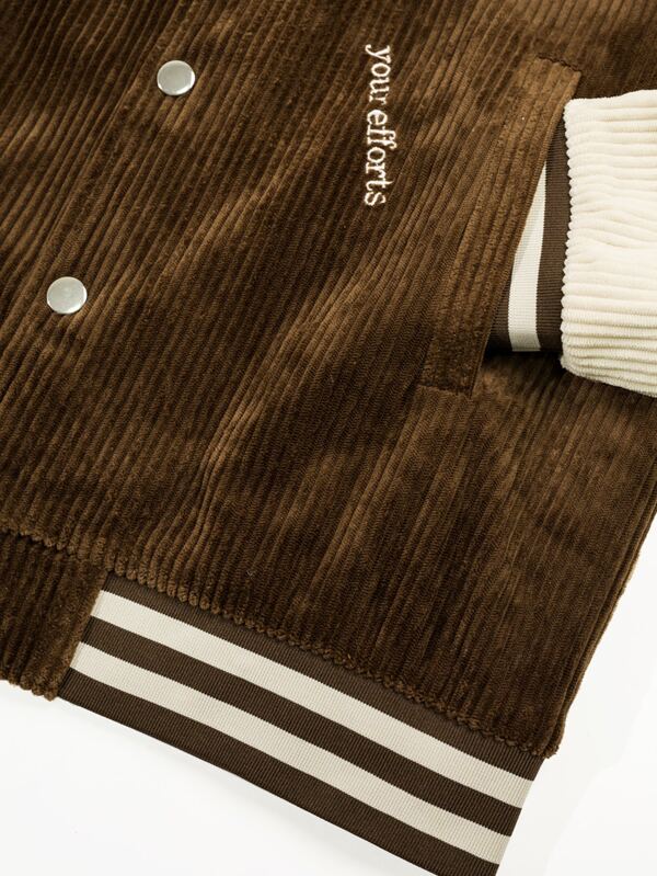 Manfinity Sporsity Men 1pc Letter Patched Striped Trim Corduroy Varsity