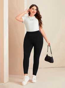 Mulvari Plus Ruched Detail Tummy Control Leggings - Black - View 5