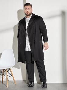 EASEVO Men Plus Lapel Neck Double Breasted Trench Coat - Black - View 1
