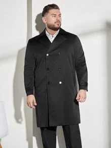 EASEVO Men Plus Lapel Neck Double Breasted Trench Coat - Black - View 3