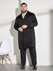 EASEVO Men Plus Lapel Neck Double Breasted Trench Coat - Black - View 6