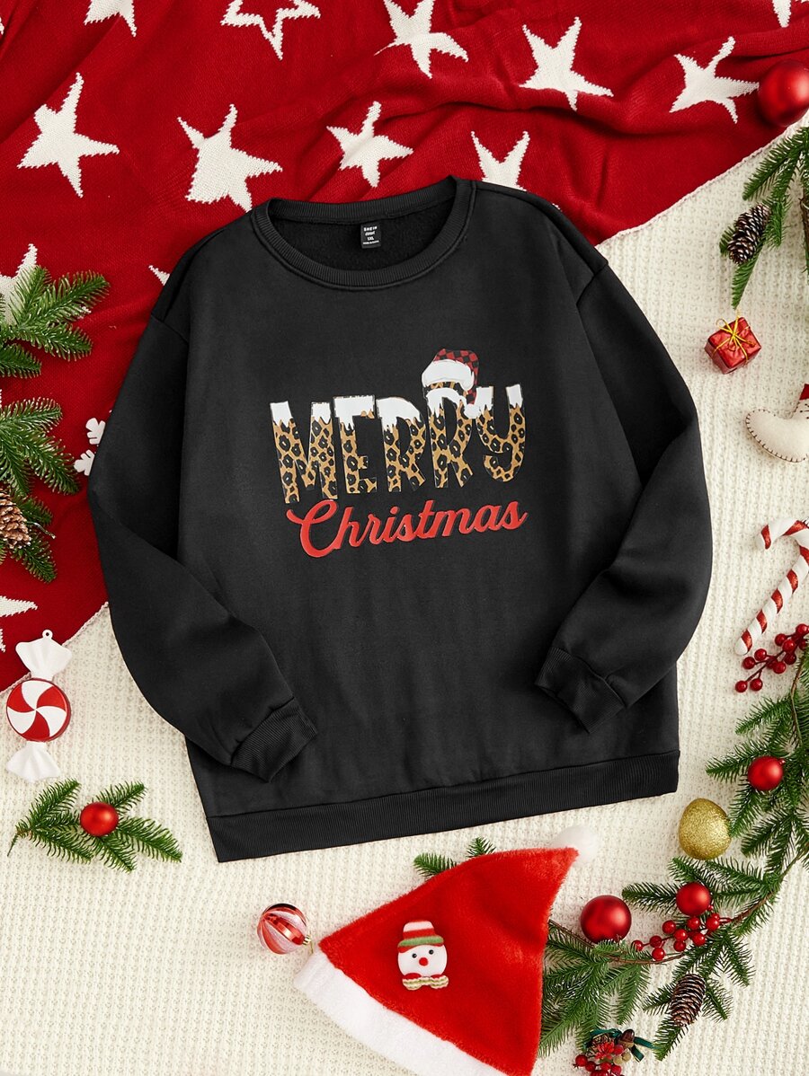 SHEIN Unity Plus Christmas Print Sweatshirt - Black - View 1