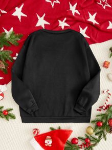 SHEIN Unity Plus Christmas Print Sweatshirt - Black - View 2