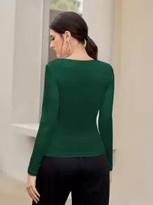 Modelyn Solid Sweetheart Neck Tee - Dark Green - View 2