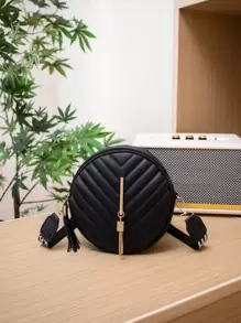 Chevron Detail Tassel Decor Circle Bag - Black - View 1