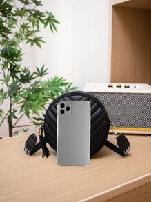 Chevron Detail Tassel Decor Circle Bag - Black - View 2