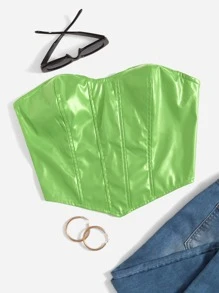 SHEIN ICON Áo nữ Bất đối xứng Dây kéo màu trơn Buổi tiệc - Màu xanh chanh - Xem 1