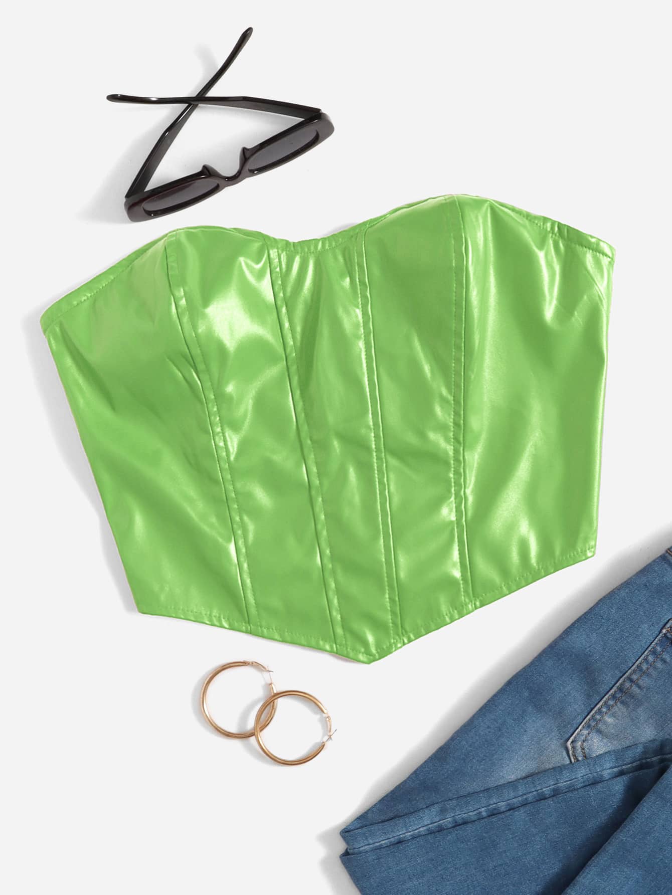 SHEIN ICON Áo nữ Bất đối xứng Dây kéo màu trơn Buổi tiệc - Màu xanh chanh - Xem 1