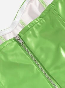 SHEIN ICON Áo nữ Bất đối xứng Dây kéo màu trơn Buổi tiệc - Màu xanh chanh - Xem 5