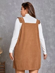 SHEIN Frenchy Vestido overol unicolor sisa con fruncido sin camiseta - Marrón - Ver 2