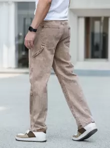 Hombres Jeans de pierna recta con bolsillo oblicuo - Marrón Mocha - Ver 2