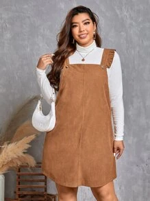 SHEIN Frenchy Vestido overol unicolor sisa con fruncido sin camiseta - Marrón - Ver 4